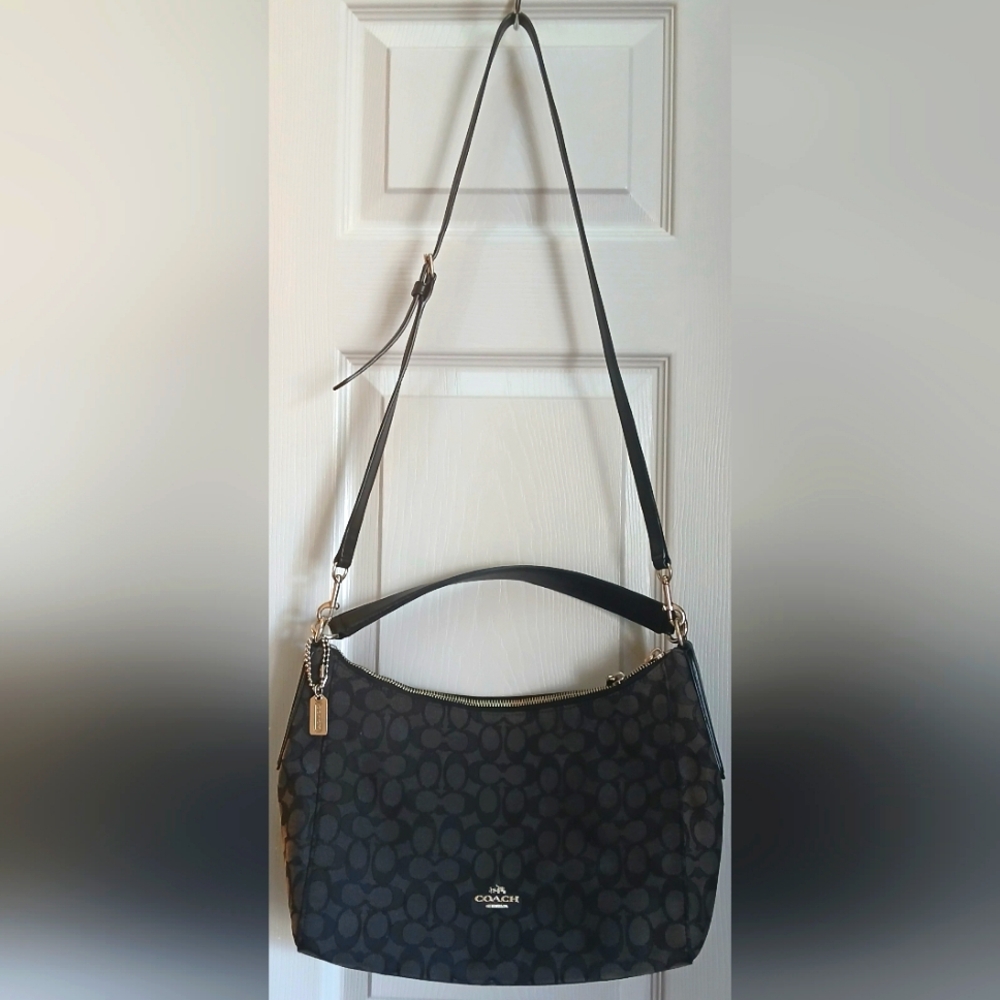 COACH East West Celeste Convertible Hobo Crossbody Signature Logo Charcoal